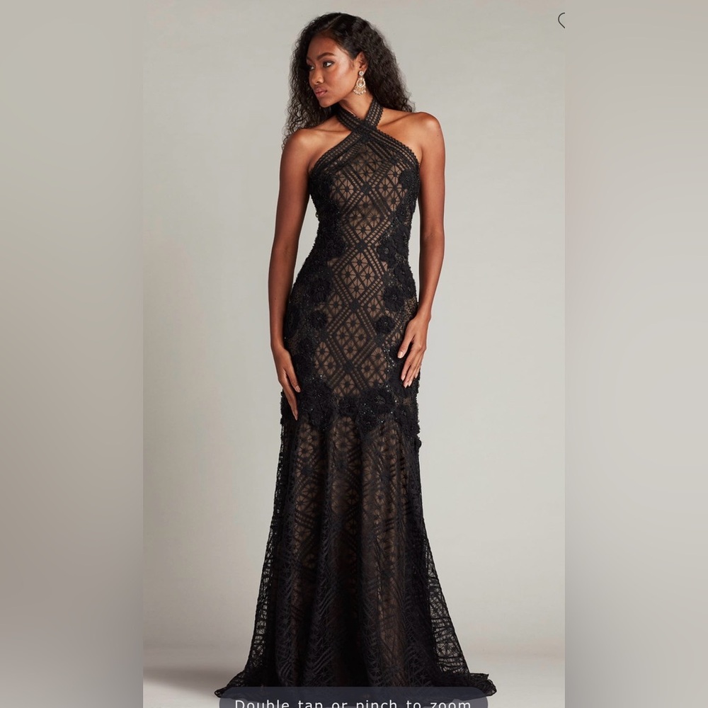 Tadashi Shoji Black Strapless Lace Mermaid Gown